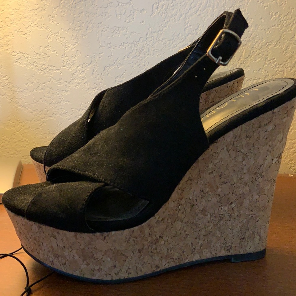 Liliana black suede wedges